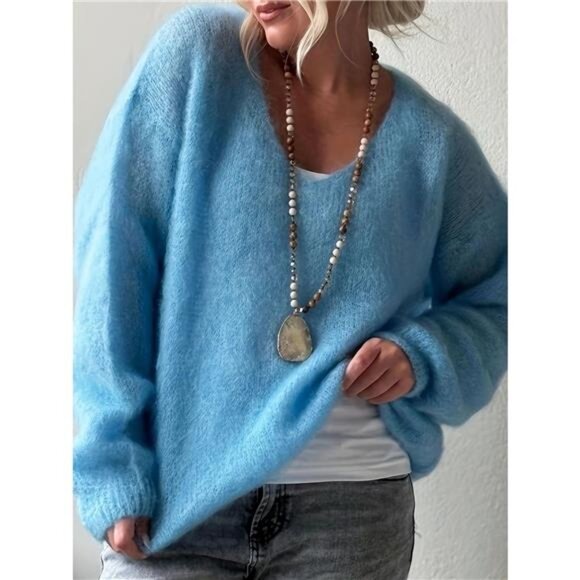 V-Neck Dropped Shoulder Sweater - Picture 6 of 16